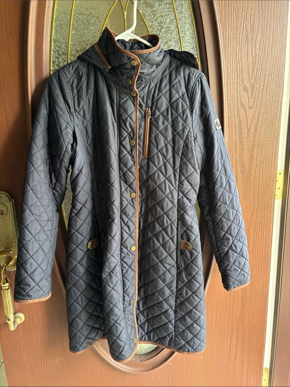 Lauren Ralph Lauren Quilted Black Jacket with Brown Trim